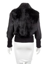 Black Fur Zip Jacket with Knit Waist and Cuffs, 1990's