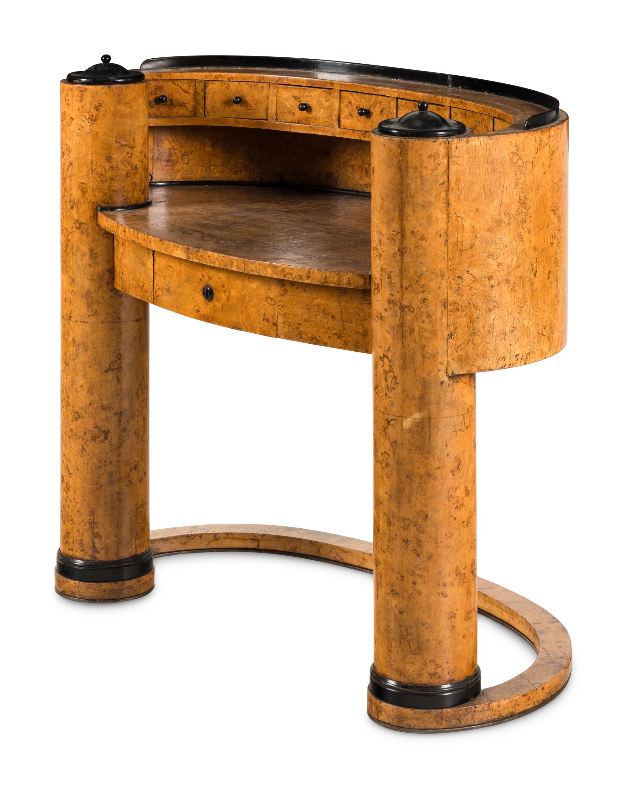 A Biedermeier Style Part Ebonized and Inlaid Karelian Birch Desk