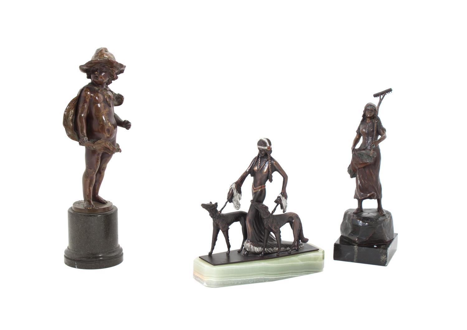 Three Bronze Continental Figures Height of tallest overall 9 1/4 inches. — 19TH/20TH CENTURY
