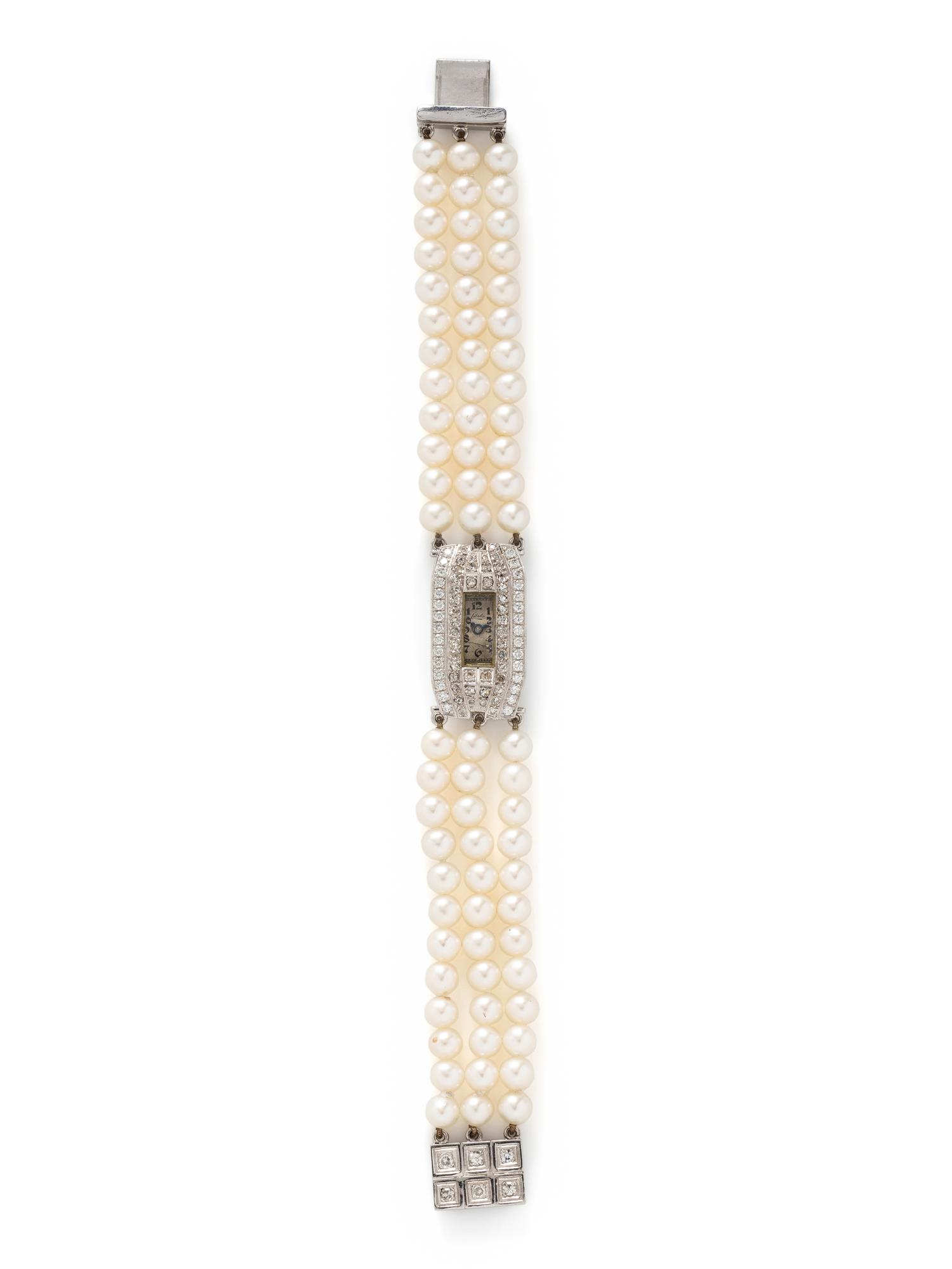 LIBELA WATCH CO., CULTURED PEARL AND DIAMOND WATCH