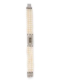 LIBELA WATCH CO., CULTURED PEARL AND DIAMOND WATCH