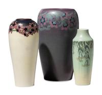 Three Artist Decorated Rookwood Pottery Floral Vellum Vases