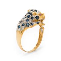 Multigem and Yellow Gold Leopard Ring