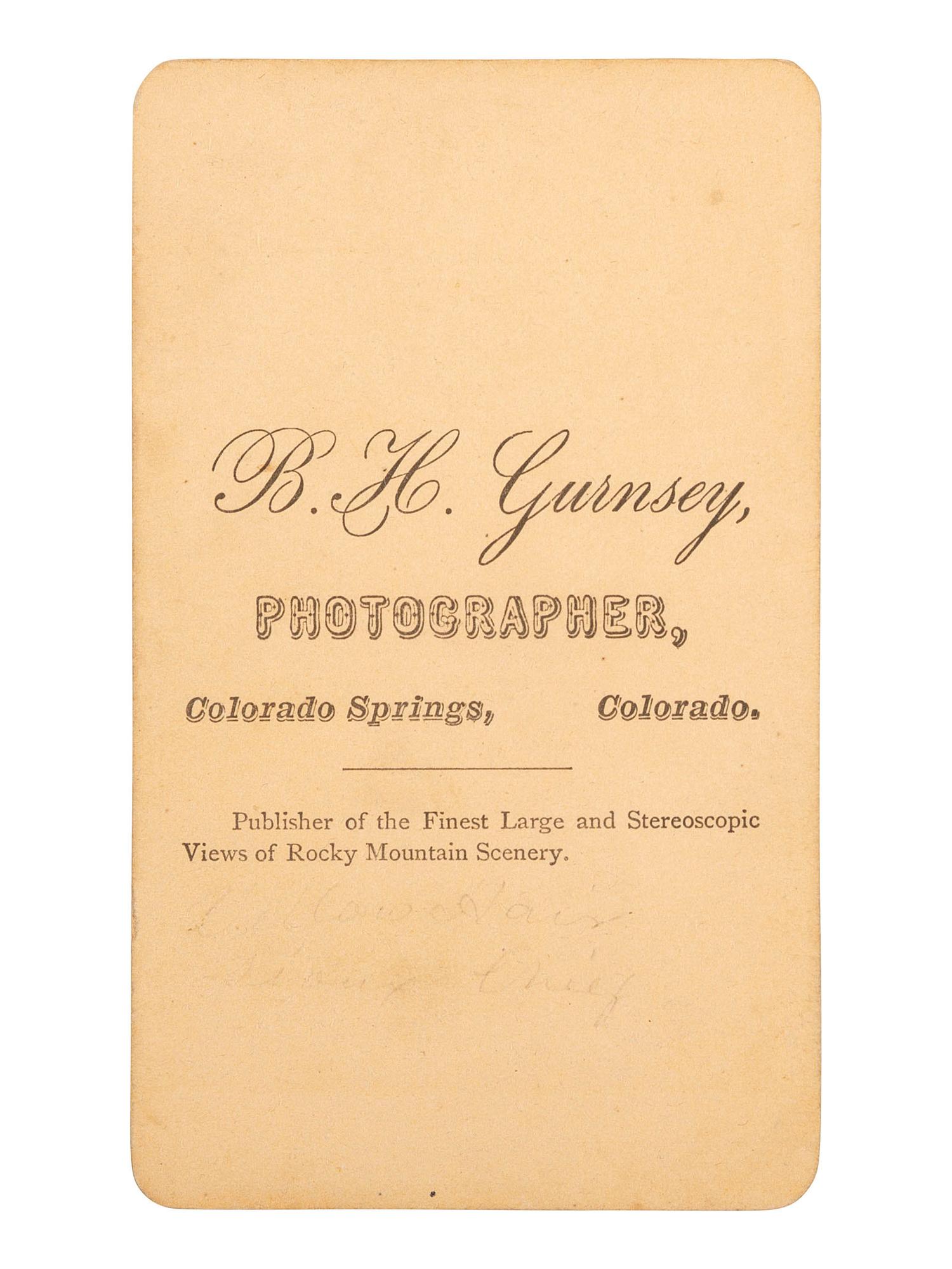 [NATIVE AMERICANS]. CDV of "Yellow Hair / Sioux Chief." Colorado Springs, CO: Byron H. Gurnsey, [1870].
