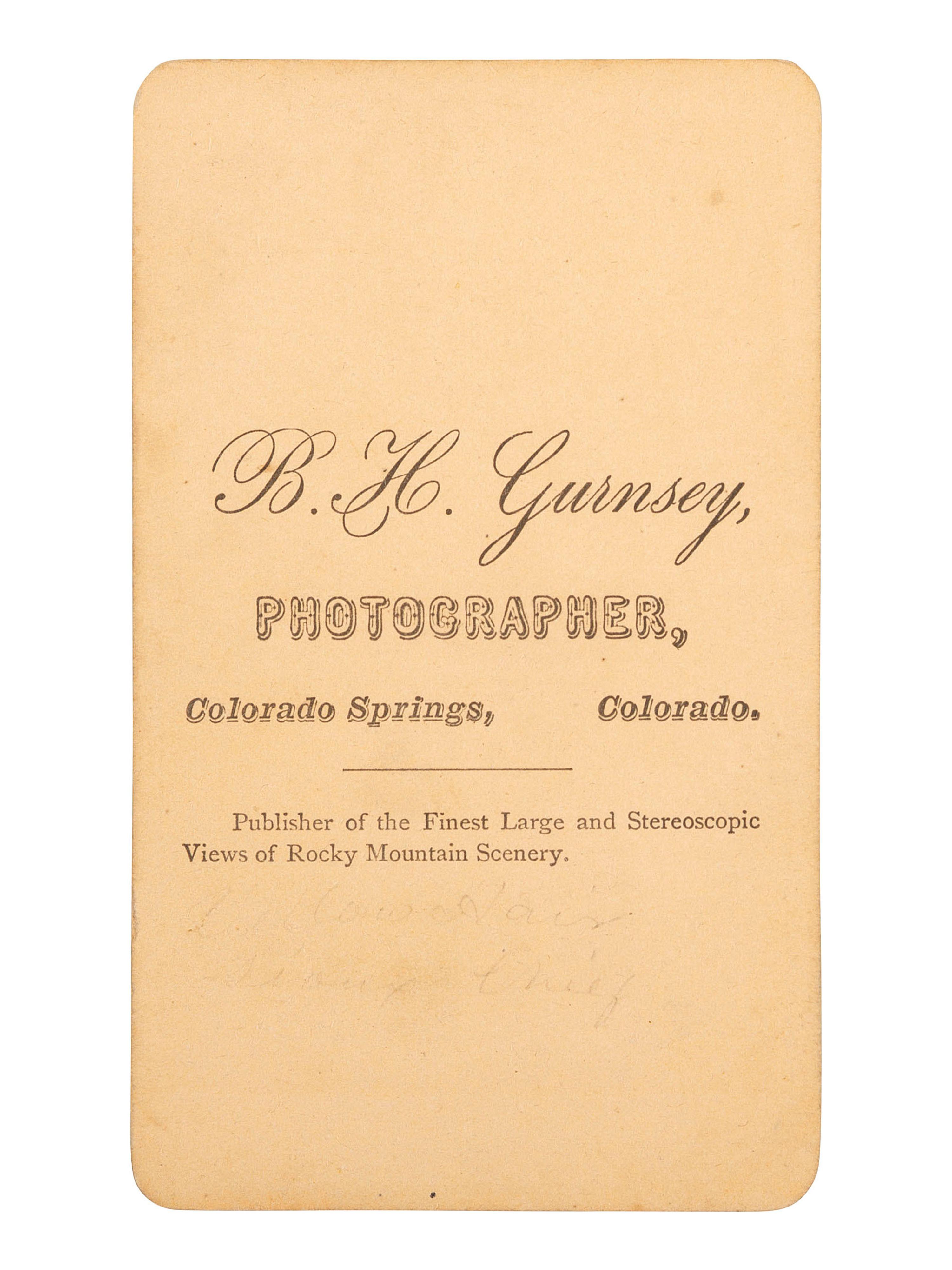 [NATIVE AMERICANS]. CDV of "Yellow Hair / Sioux Chief." Colorado Springs, CO: Byron H. Gurnsey, [1870].