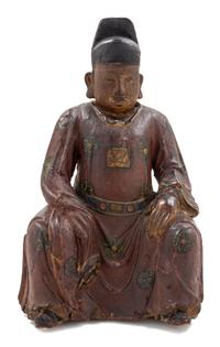 A Chinese Lacquered Carved Wood Figure Height overall 18 inches. — 18TH/19TH CENTURY