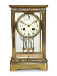 A French Neoclassical Style Gilt Metal and Cloisonné Mantle Clock