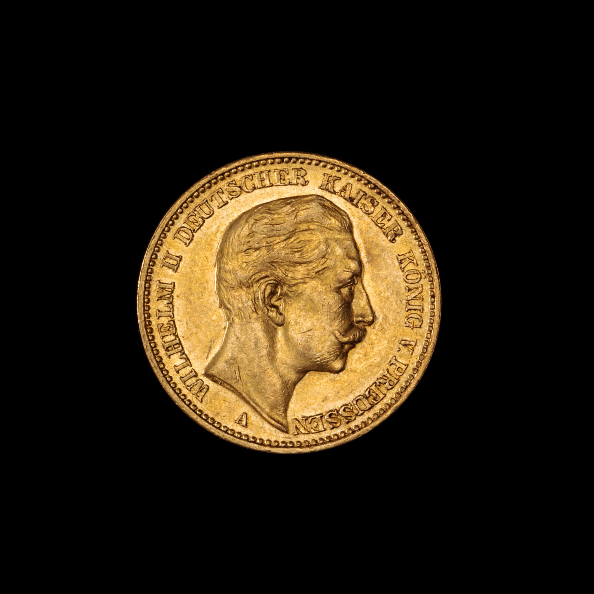 A German States: Prussia 1904-A Kaiser Wilkelm II 20 Mark Gold Coin