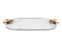A Mexican Aluminum Serving Tray with Brass "Crab" Handles