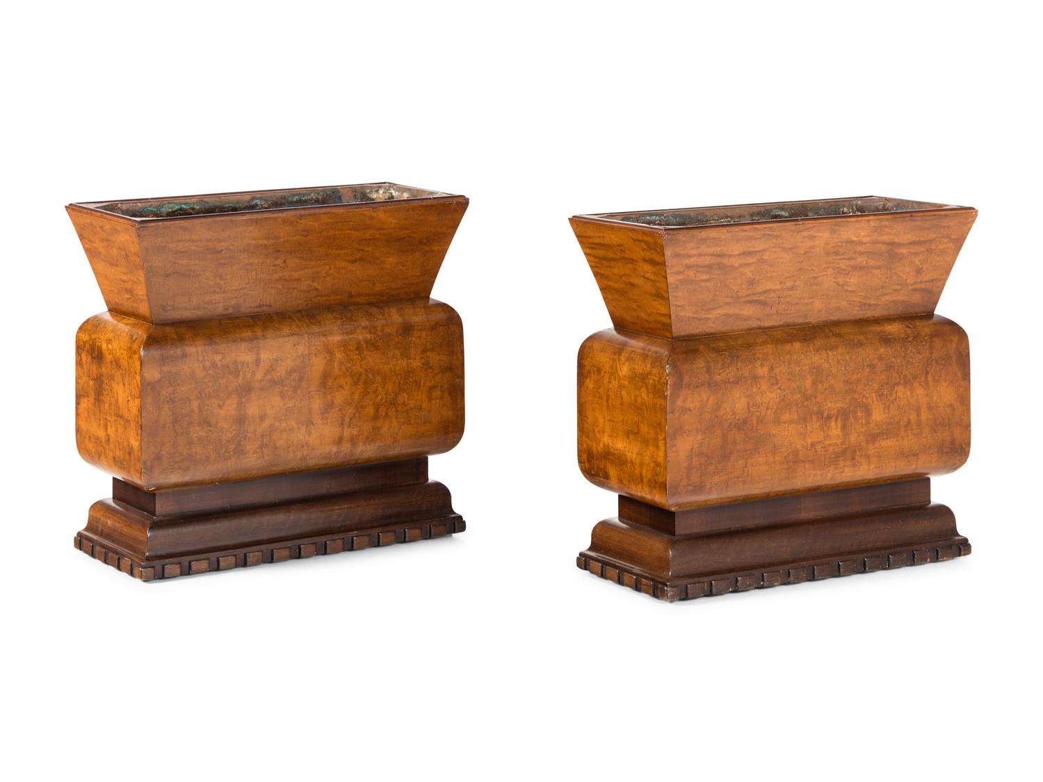 A Pair of Art Deco Burl Walnut Planters