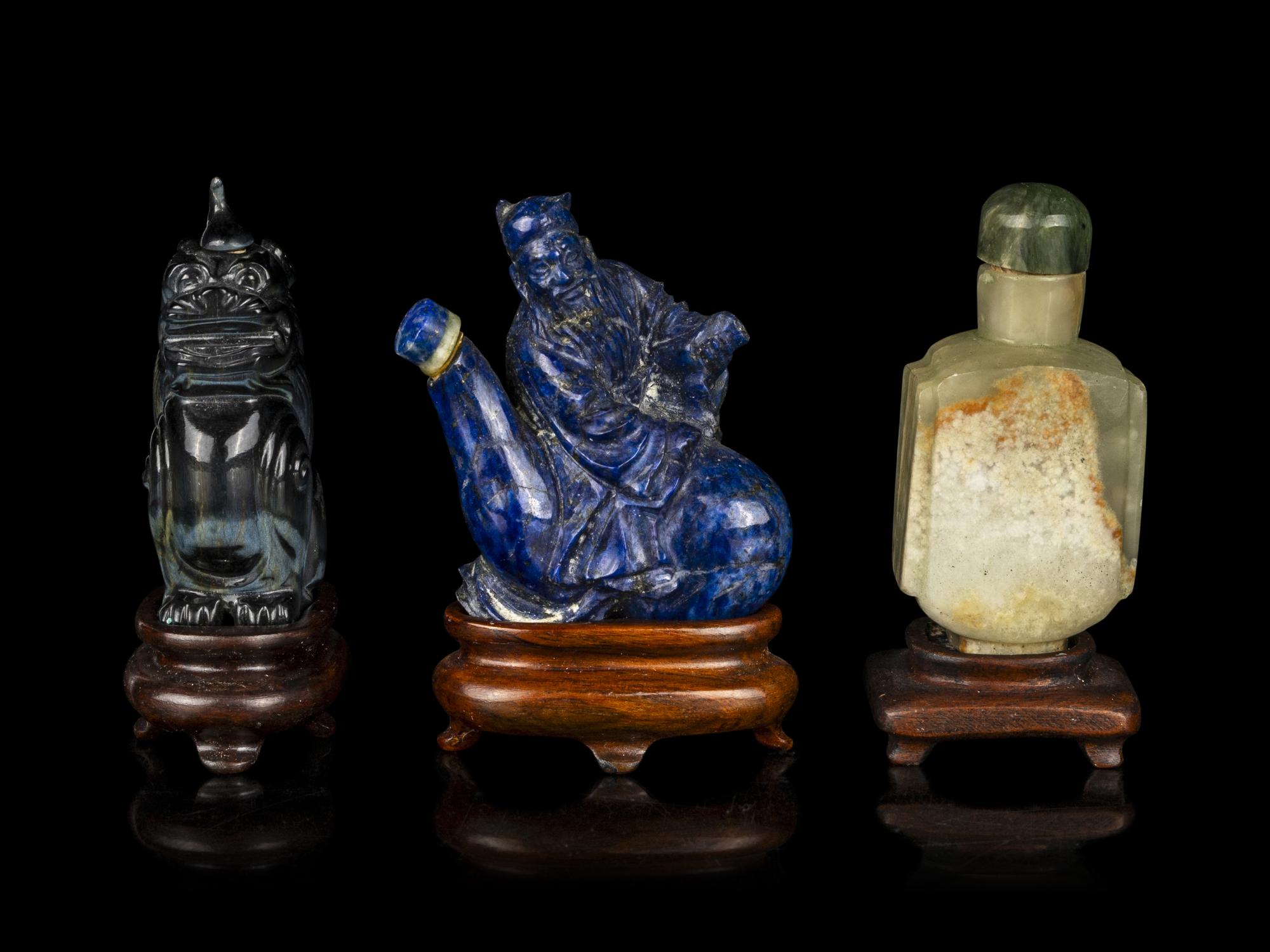 Three Chinese Precious Hardstone Snuff Bottles