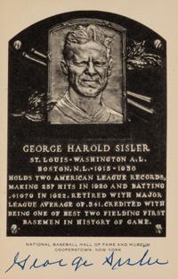 A George Sisler 1956-63 Artvue Signed Autograph Hall of Fame Postcard (Beckett Authentication Services Pre Certified)
