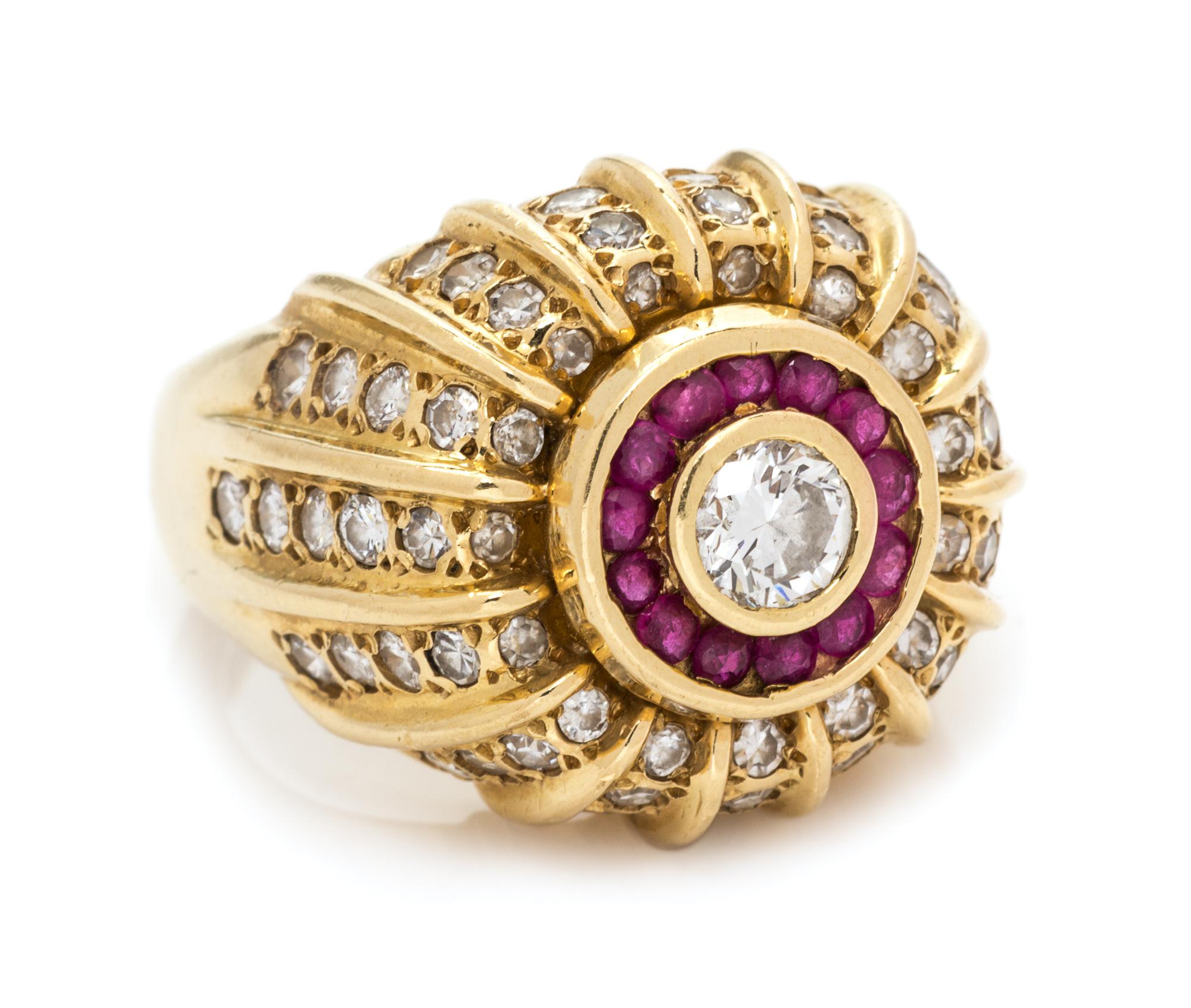 An 18 Karat Yellow Gold, Diamond and Ruby Ring, 10.60 dwts.