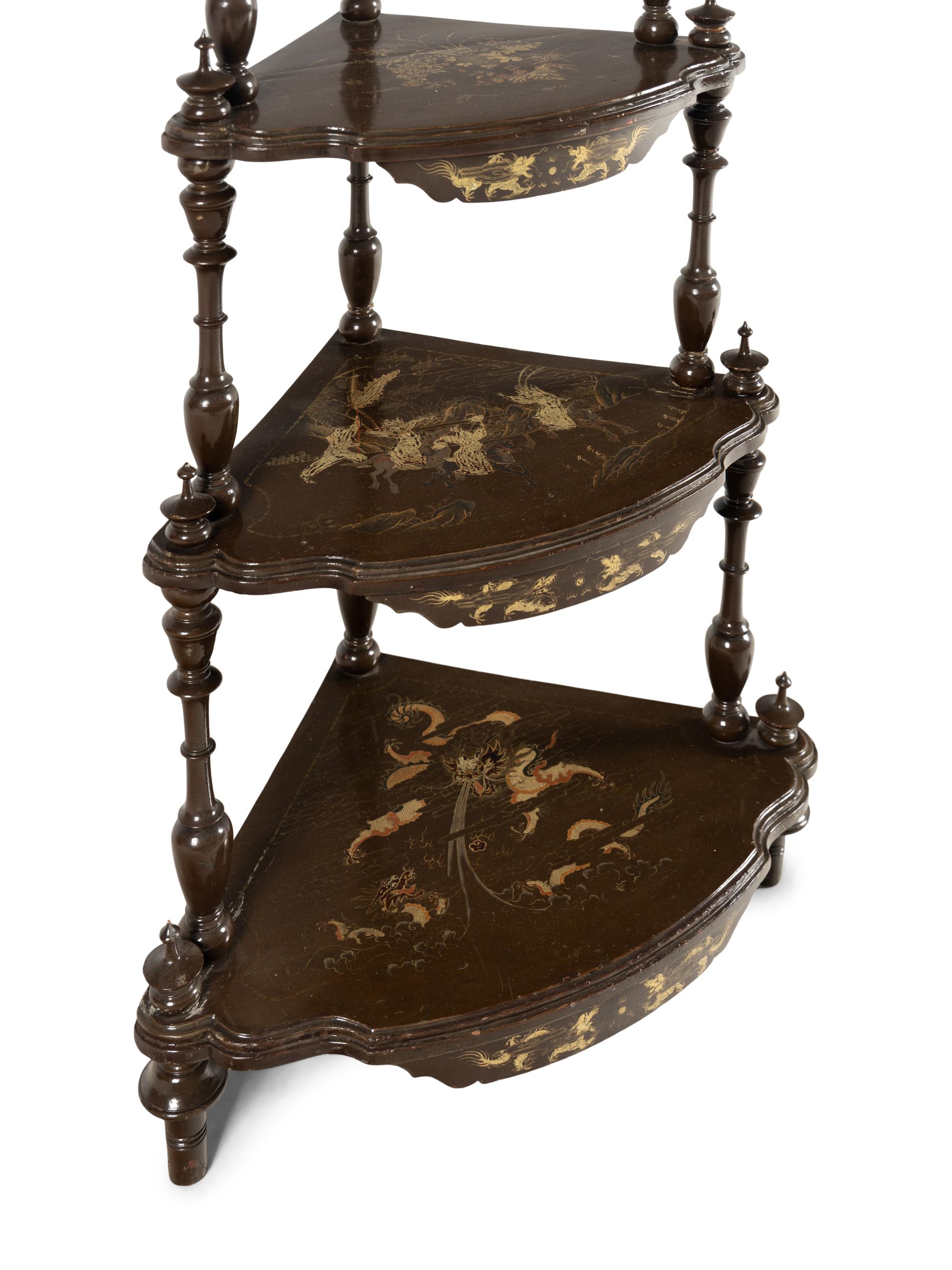 An English Gilt-Japanned Corner Etagere