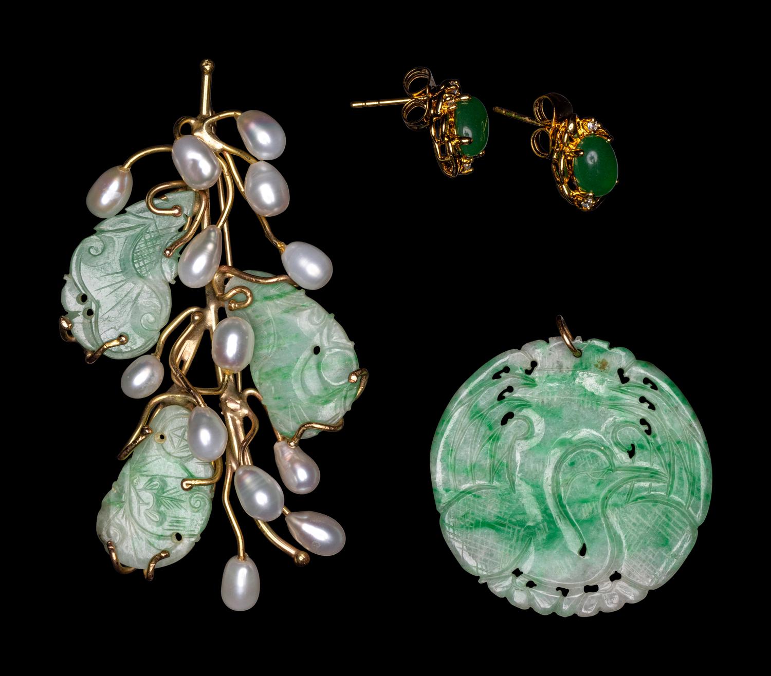 Three Chinese Jadeite Inset Jewelry