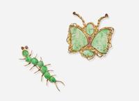 A Set of Two Jade Insect Brooches