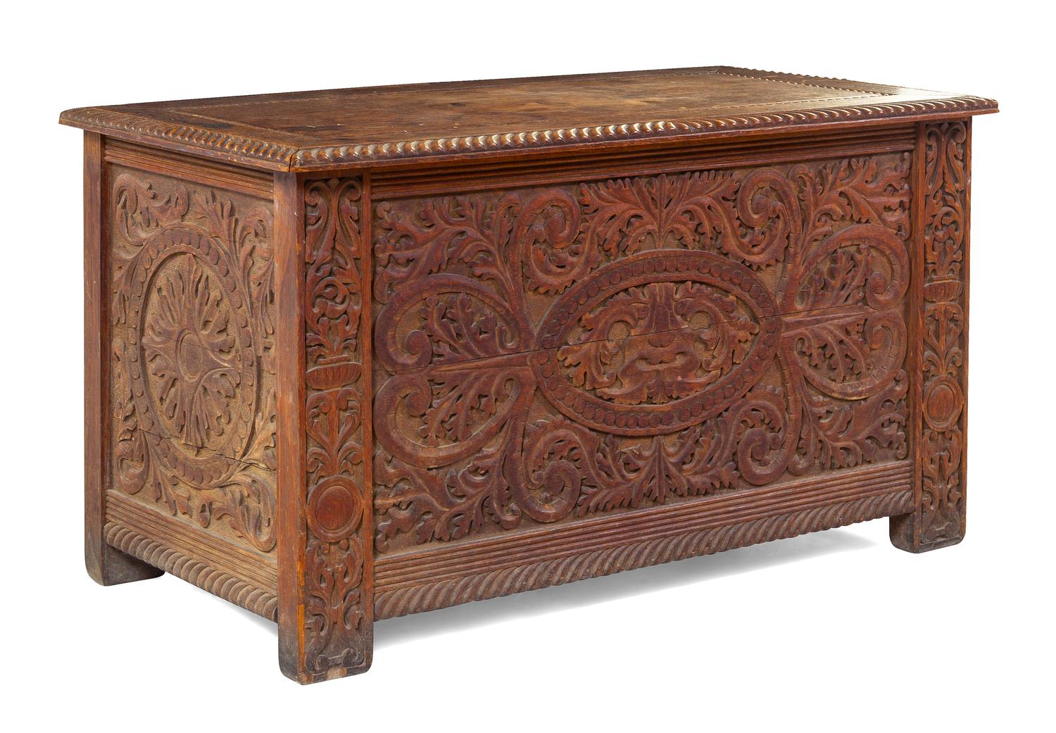 A Jacobean Revival Carved Trunk