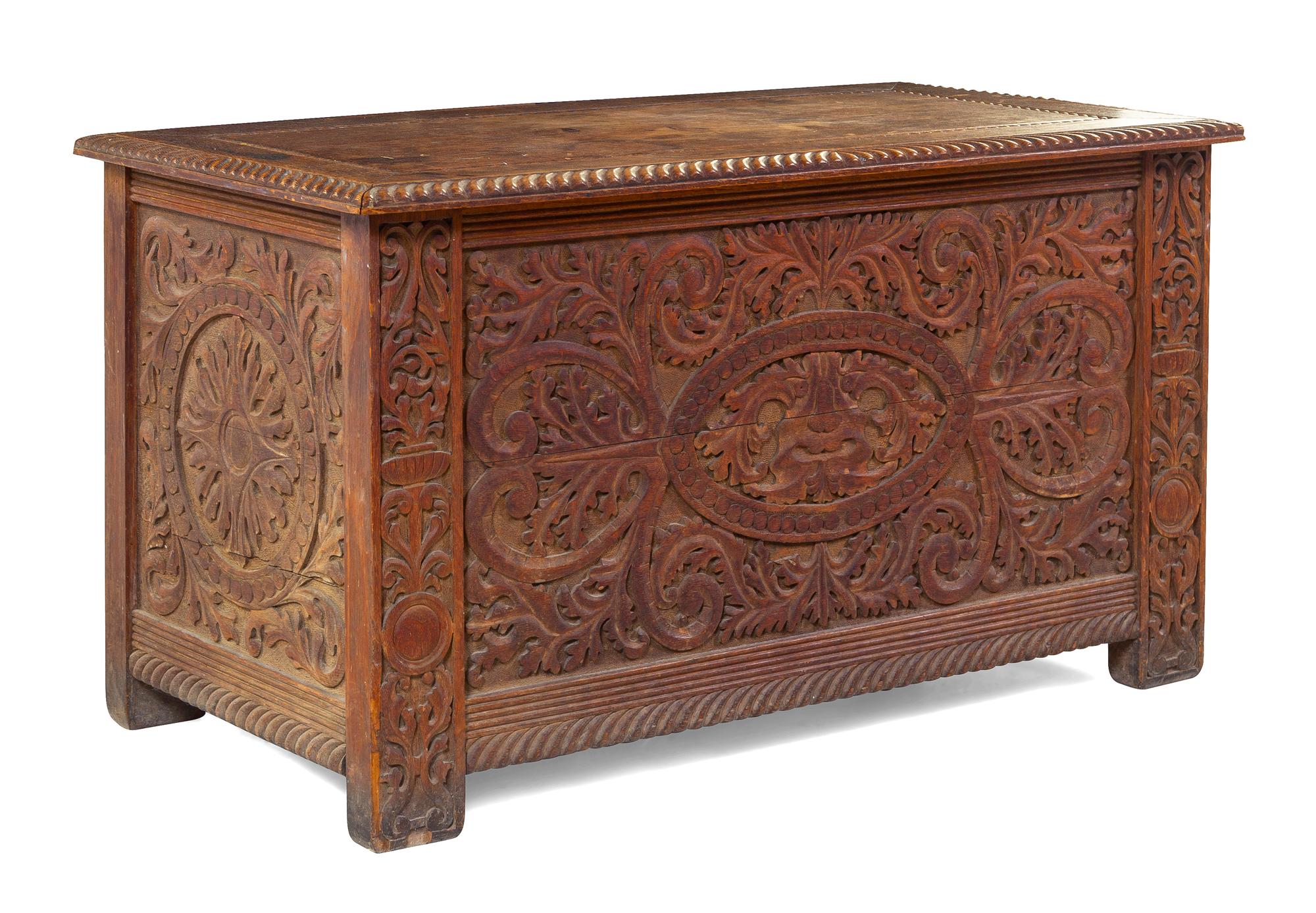 A Jacobean Revival Carved Trunk