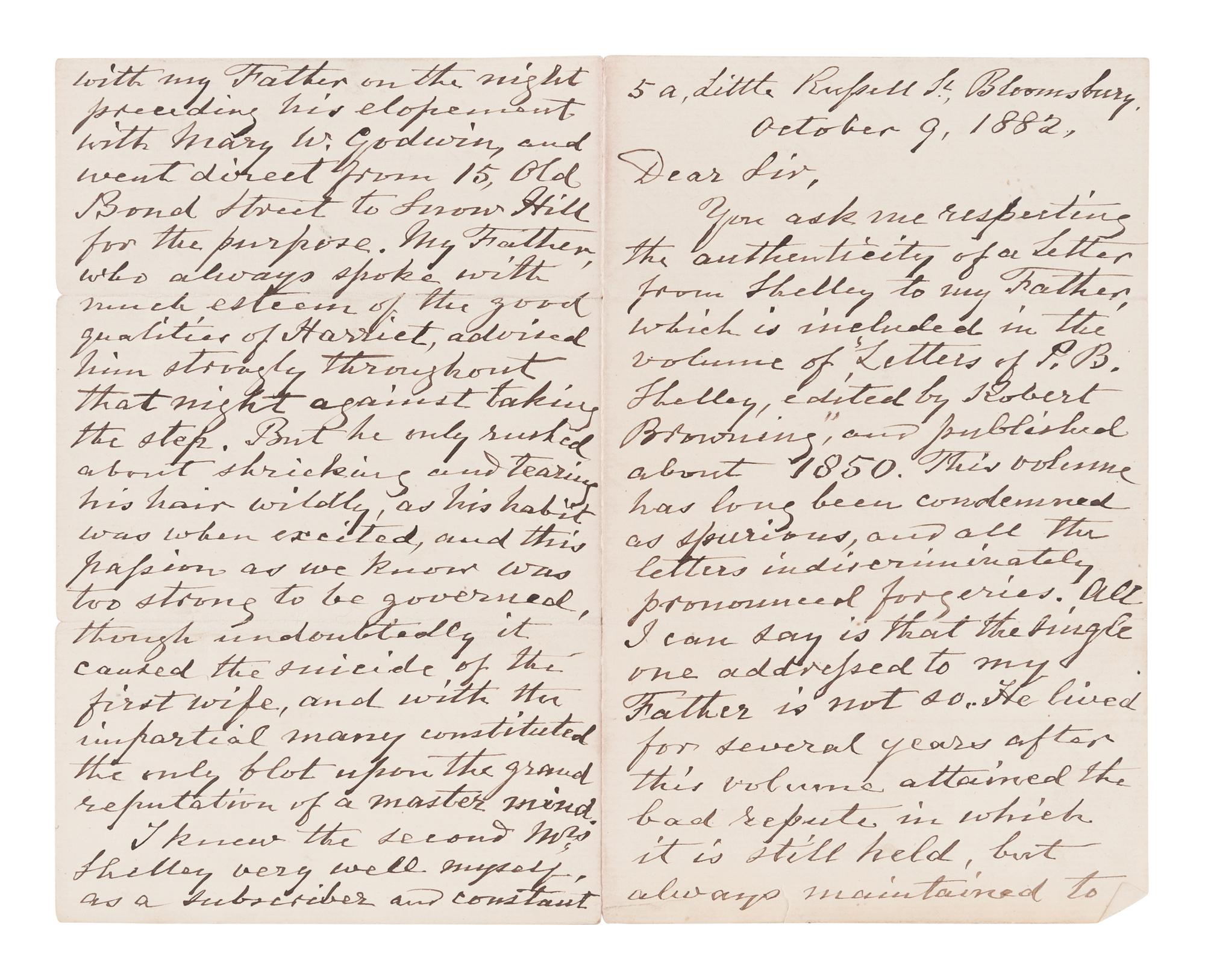 SHELLEY, Percy Bysshe (1792-1822). Letters of Percy Bysshe Shelley . London: Edward Moxon, 1852.