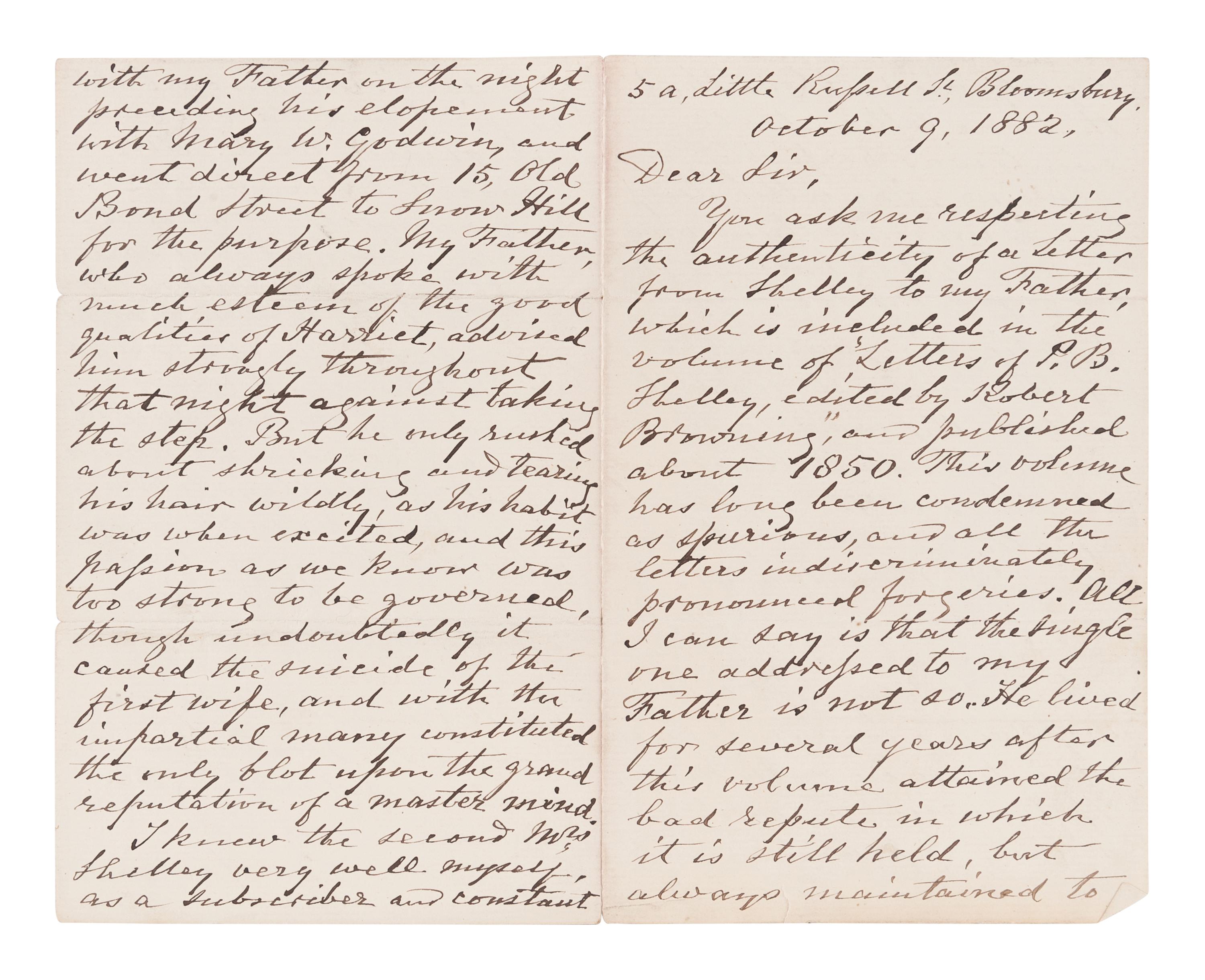 SHELLEY, Percy Bysshe (1792-1822). Letters of Percy Bysshe Shelley . London: Edward Moxon, 1852.