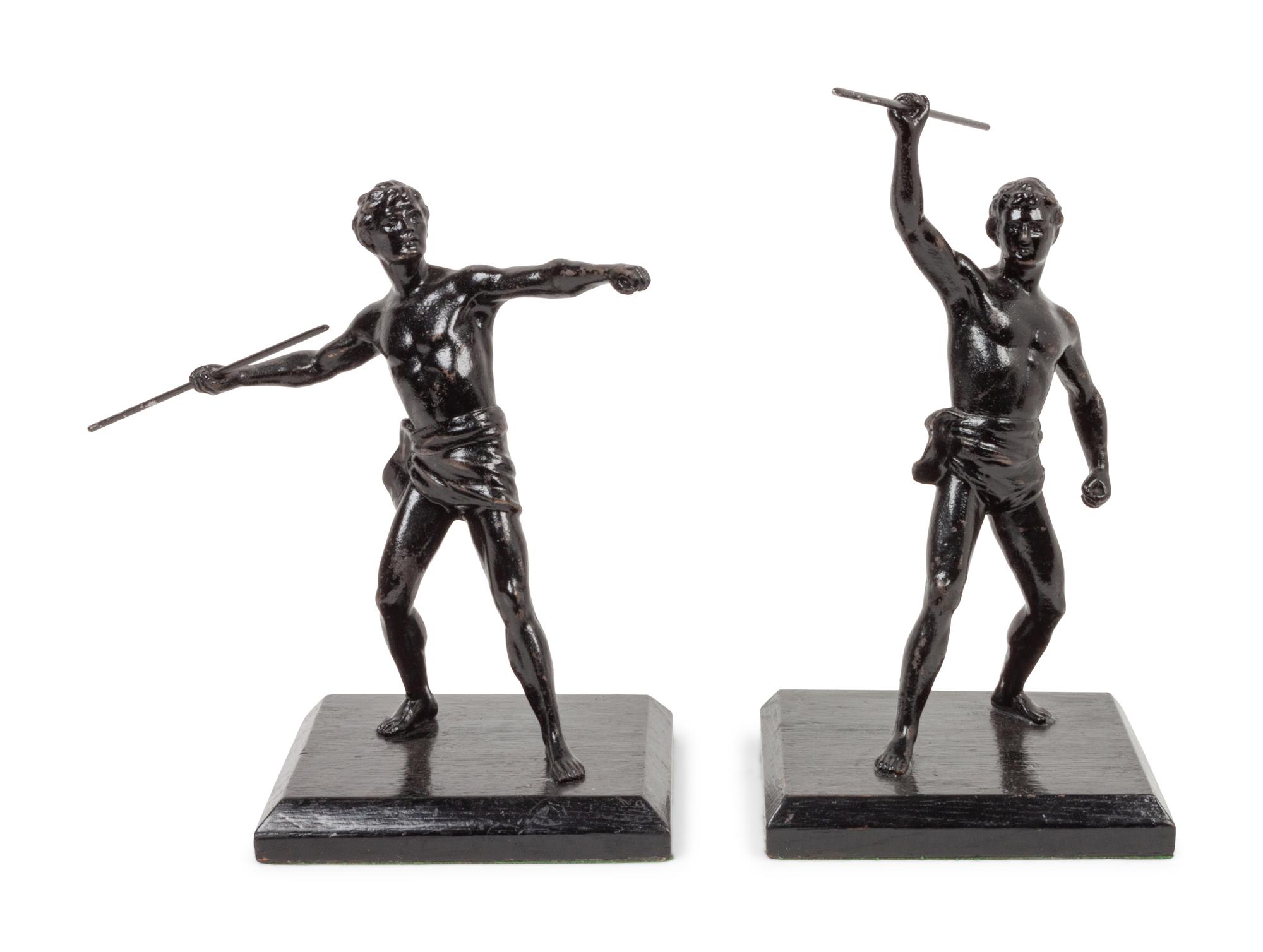 Two Grand Tour Style Patinated Spelter Models of Athletes
