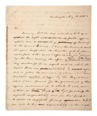 [JACKSON, ANDREW (1767-1845)]. Manuscript copy letter to Andrew Jackson from Virgil Maxcy.