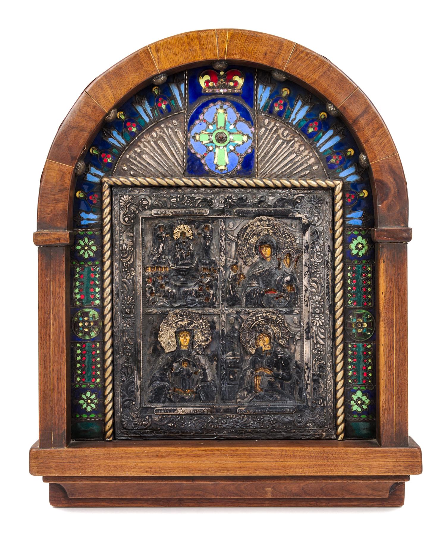 An Russian Silver Oklad Icon Height 13 3/4 x width 12 inches. — 19TH CENTURY AND LATER