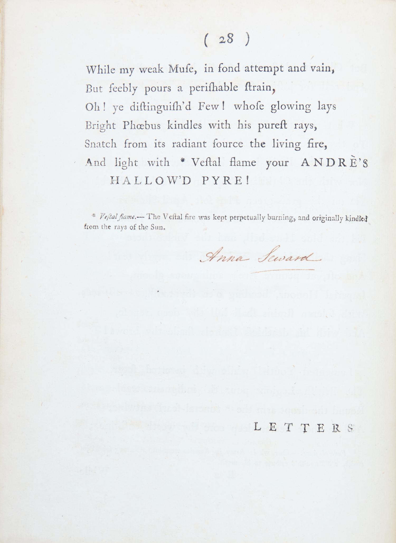 [American Revolution] Seward, Anna. Monody on Major Andre...To Which are Added Letters Addressed to her...