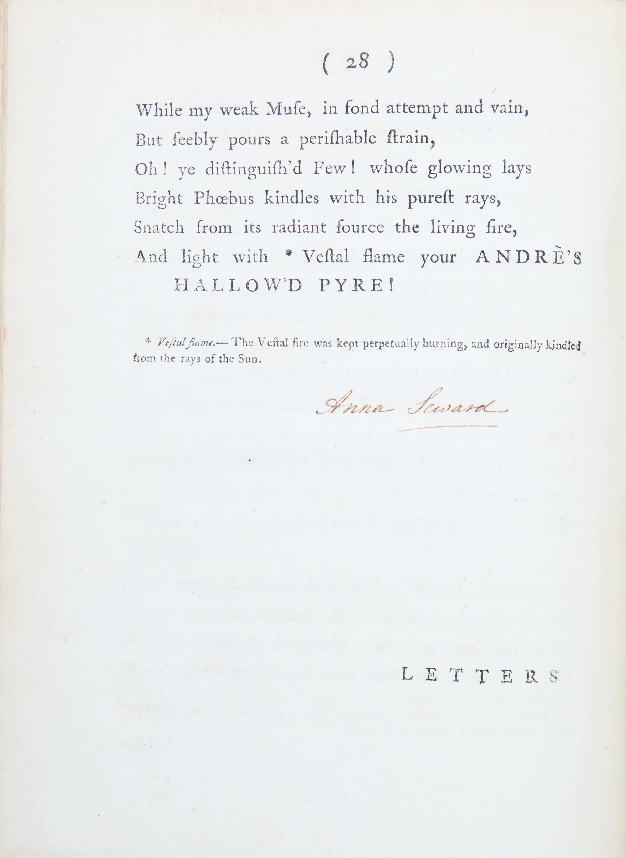 [American Revolution] Seward, Anna. Monody on Major Andre...To Which are Added Letters Addressed to her...