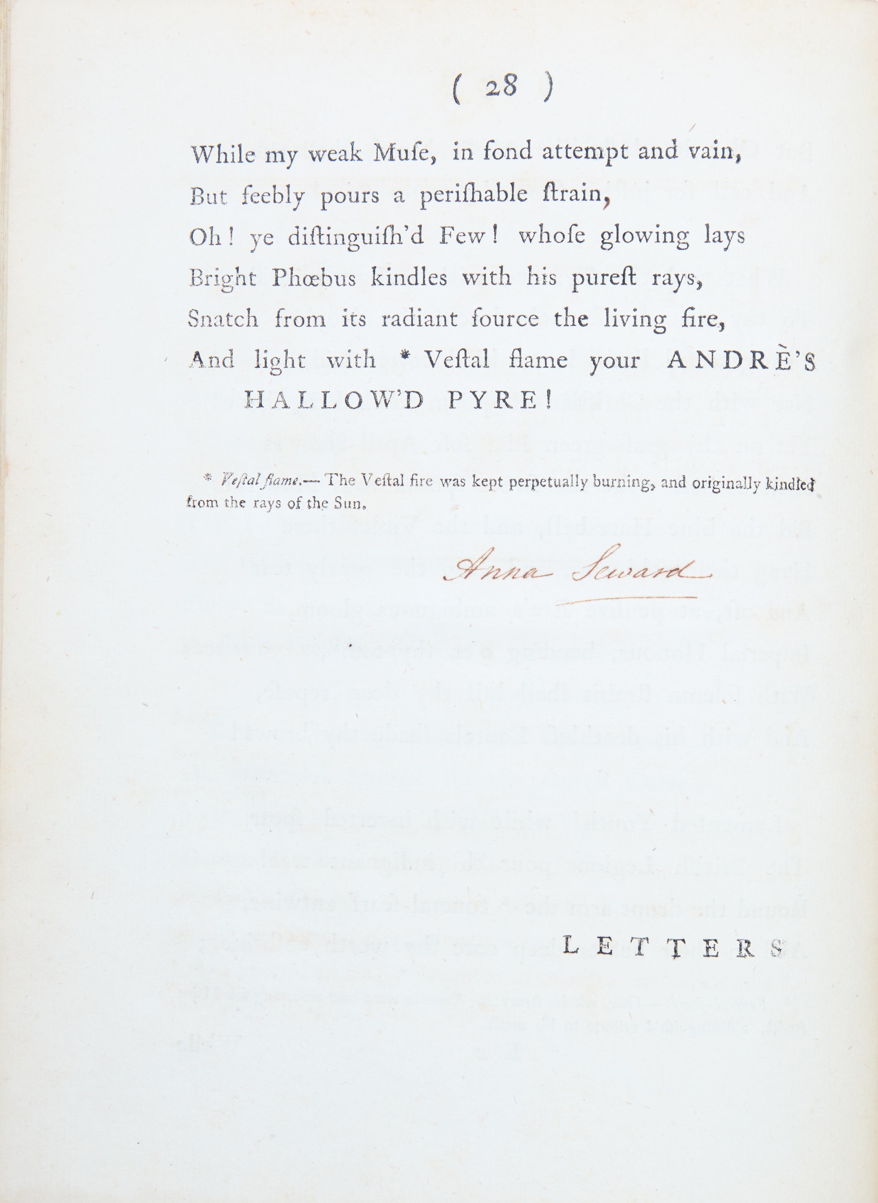 [American Revolution] Seward, Anna. Monody on Major Andre...To Which are Added Letters Addressed to her...