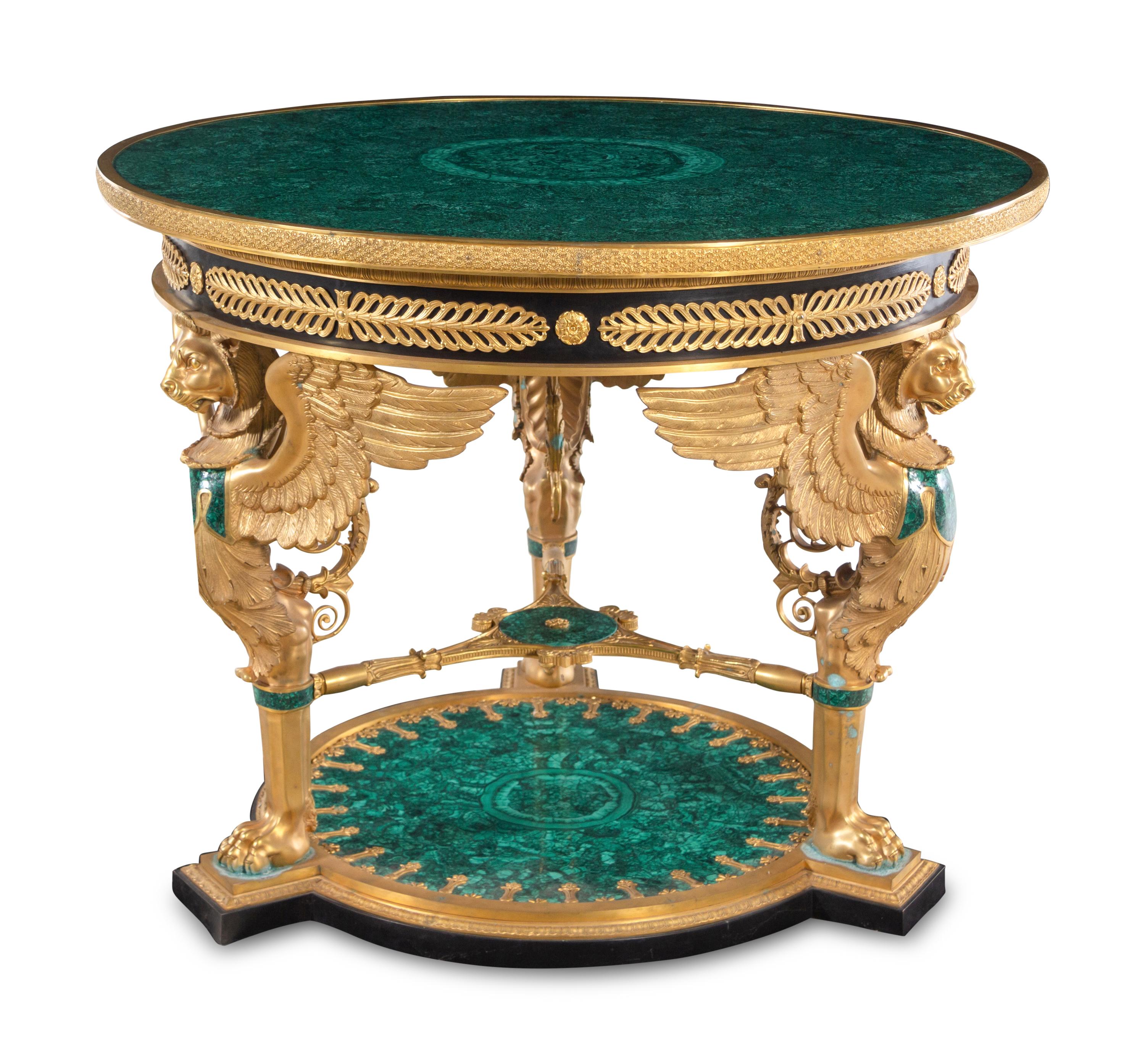 An Empire Style Gilt Bronze and Malachite Veneered Guéridon