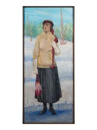 Woman in Snowy Forest