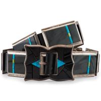 Sterling Silver, Black Jade, Turquoise, and Serpentine Concha Belt