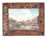 A Continental Painting on Ivory, Width overall 7 3/8 inches.