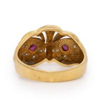 Diamond, Ruby, and Yellow Gold Owl Ring