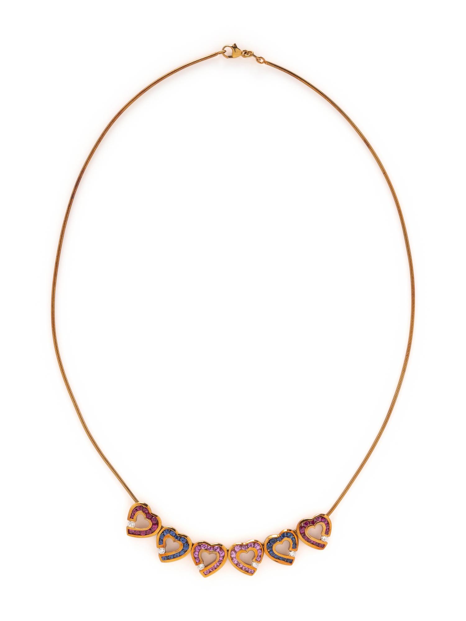 YELLOW GOLD AND MULTIGEM HEART CHARM NECKLACE AND BRACELET