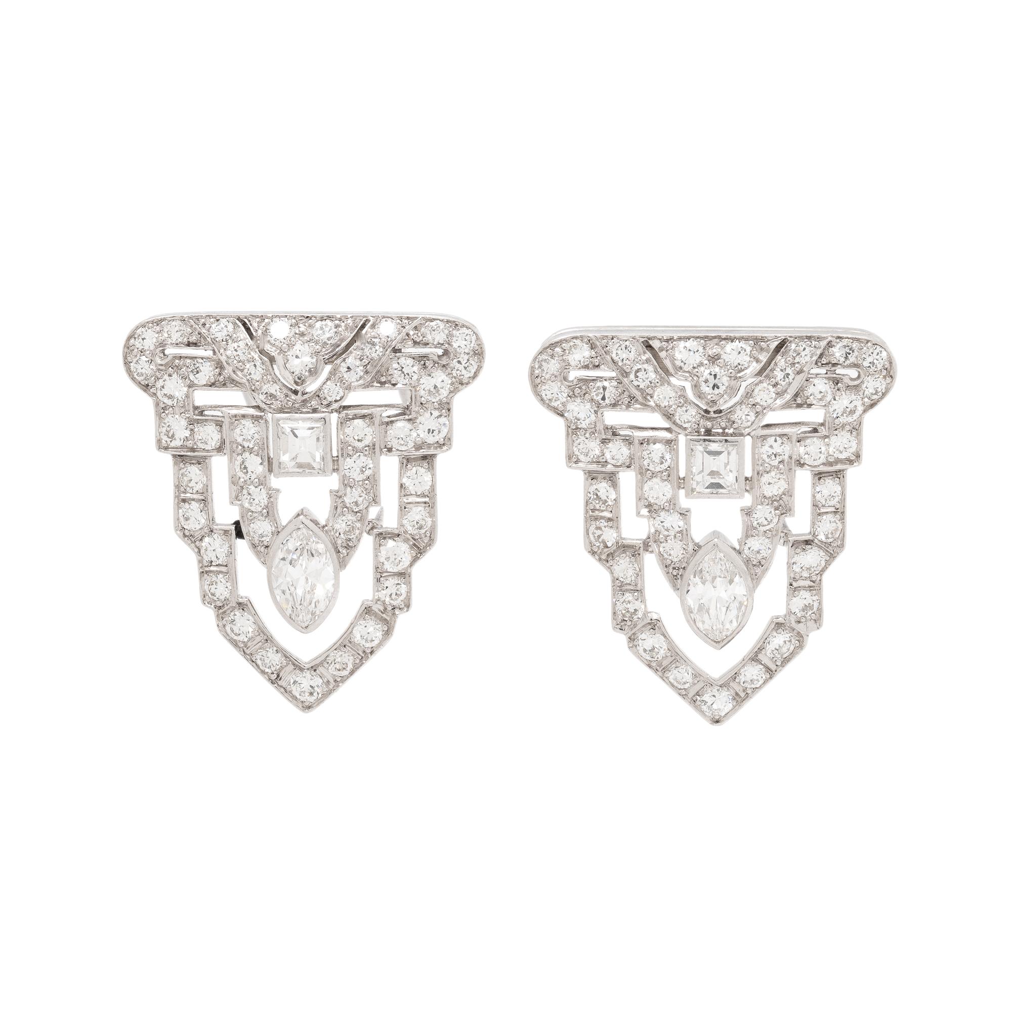 Art Deco, Diamond and Platinum Convertible Dress Clips