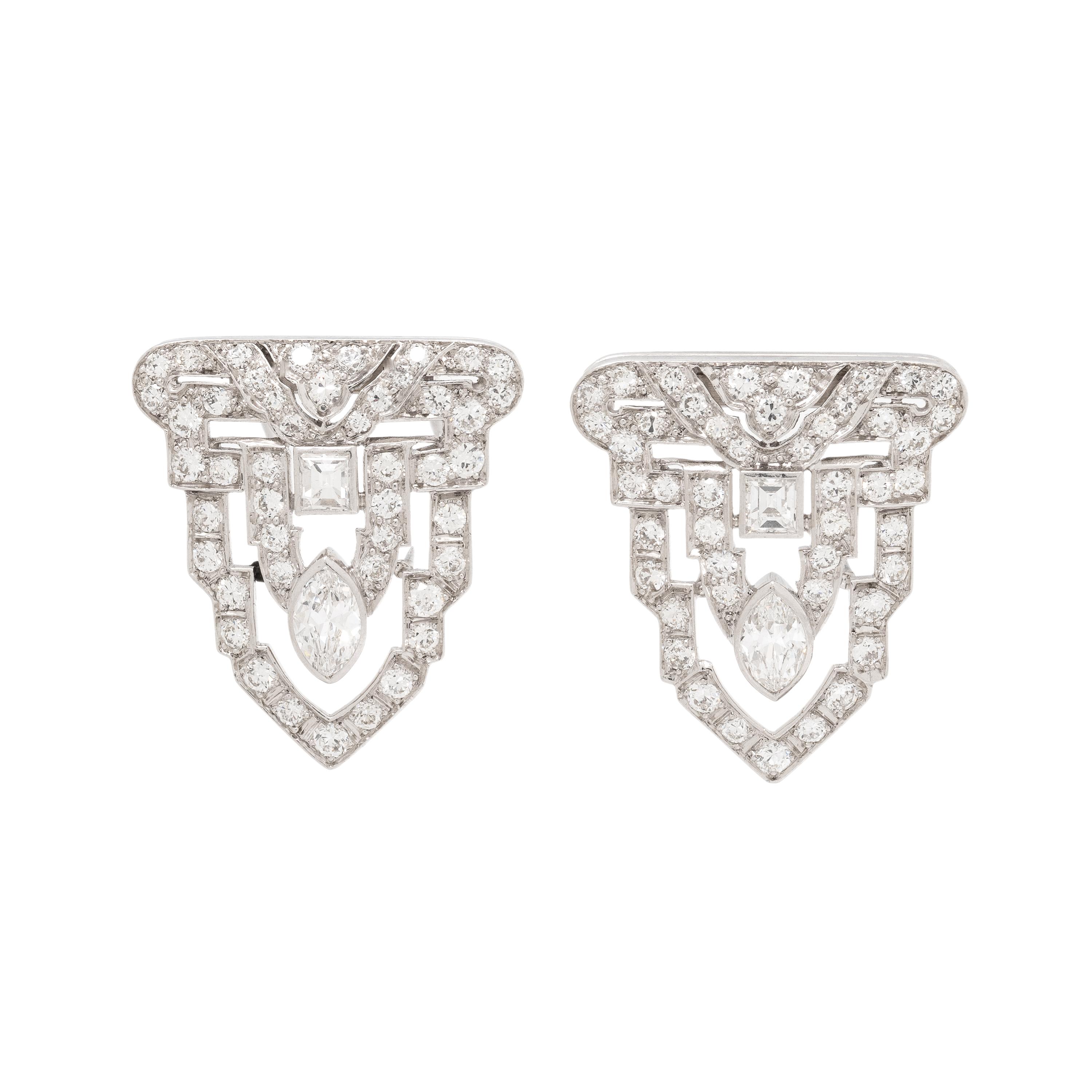 Art Deco, Diamond and Platinum Convertible Dress Clips