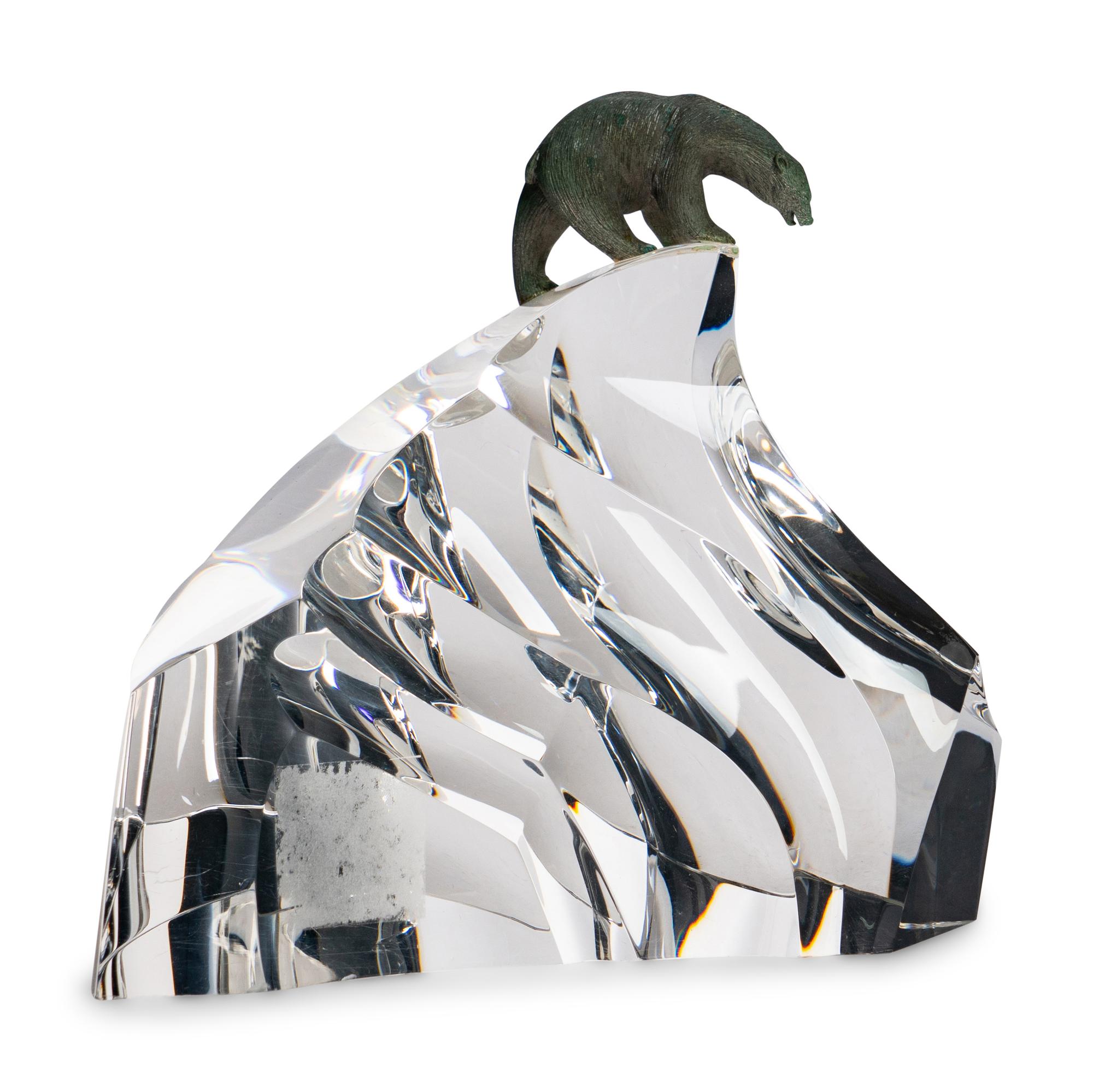 A Steuben Glass and Silver Ice Bear Sculpture