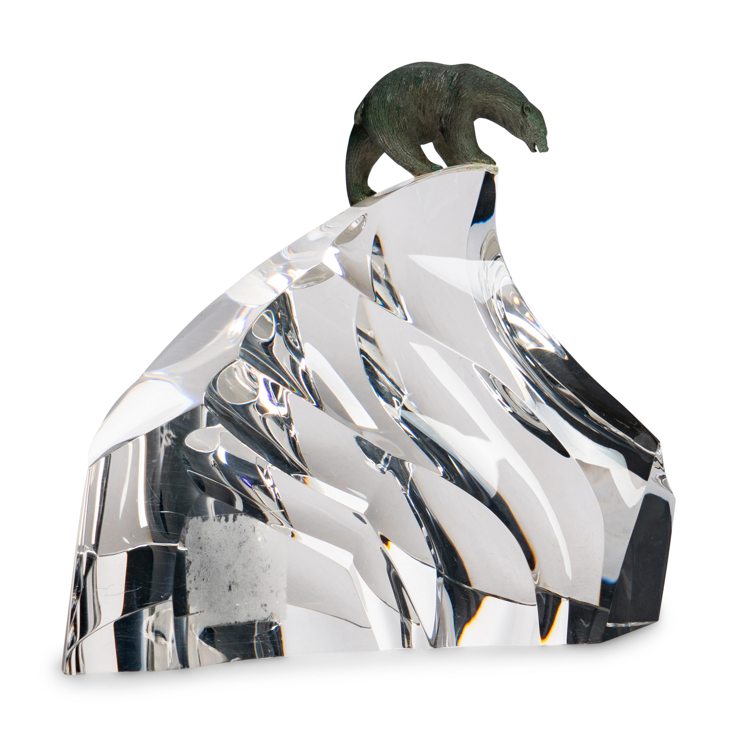 A Steuben Glass and Silver Ice Bear Sculpture