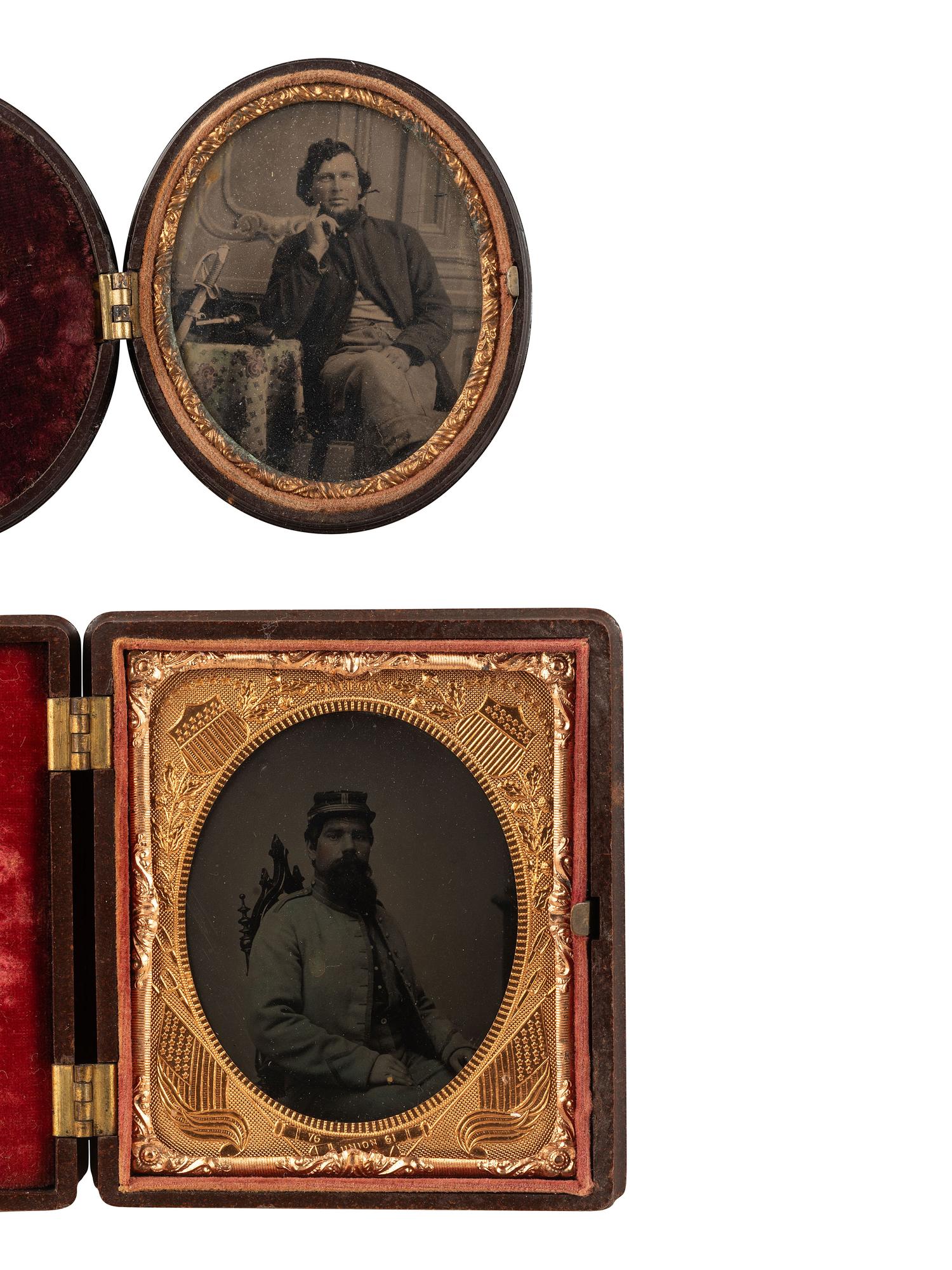 [CIVIL WAR]. 4 portraits of Civil War soldiers and officers all housed in Union cases or frames.