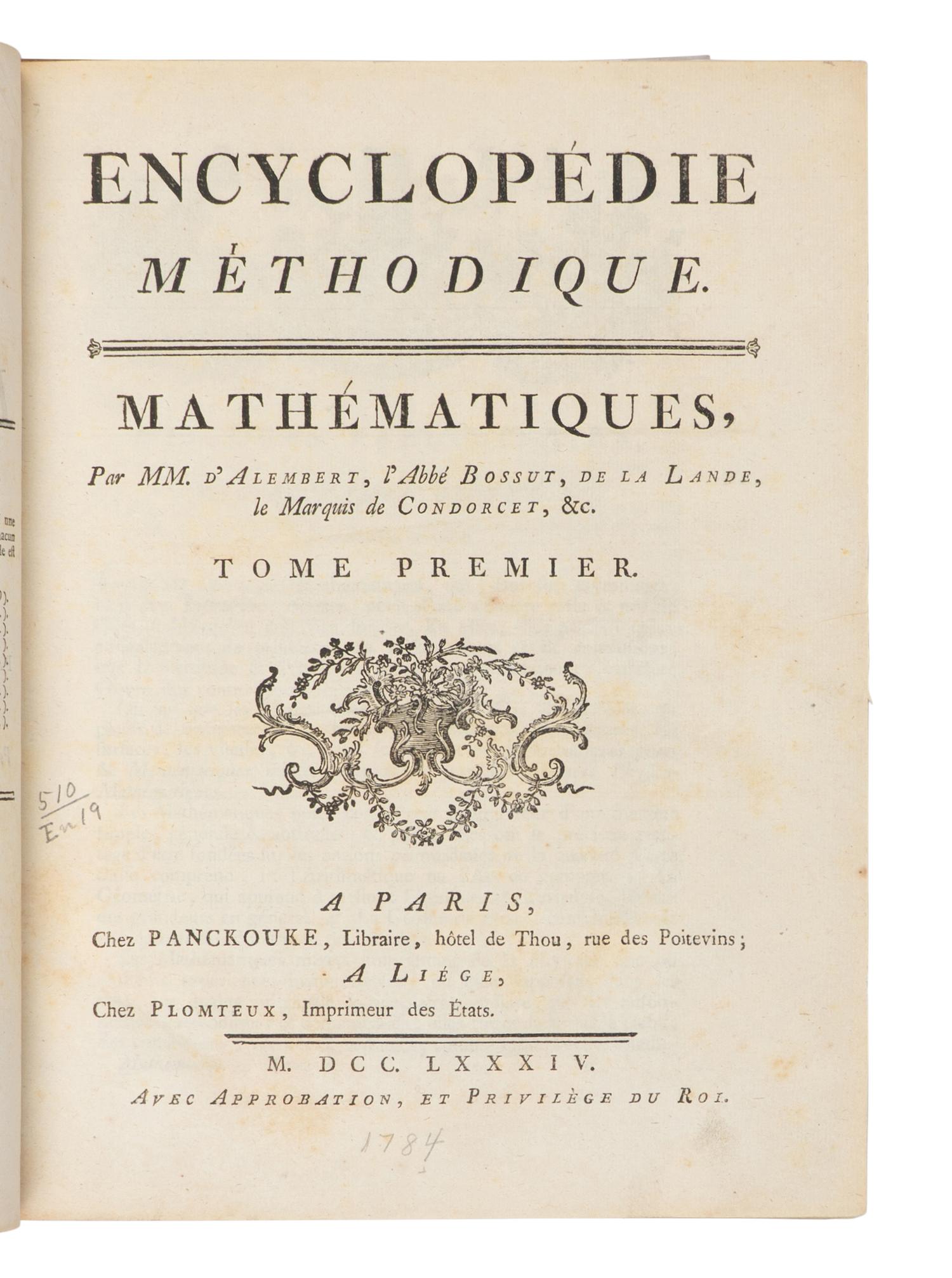 [Science & Technology]. Diderot, Denis (1713-1784) and Jean le Rond D' Alembert (1717-1783), editors. Encyclopédie, ou dictionnaire raisonné des sciences, des arts et des métiers...Nouvelle Edition Geneva: Chez Pellet, 1777-1779.