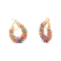 MULTICOLOR SAPPHIRE, DIAMOND, AND YELLOW GOLD HOOP EARRINGS