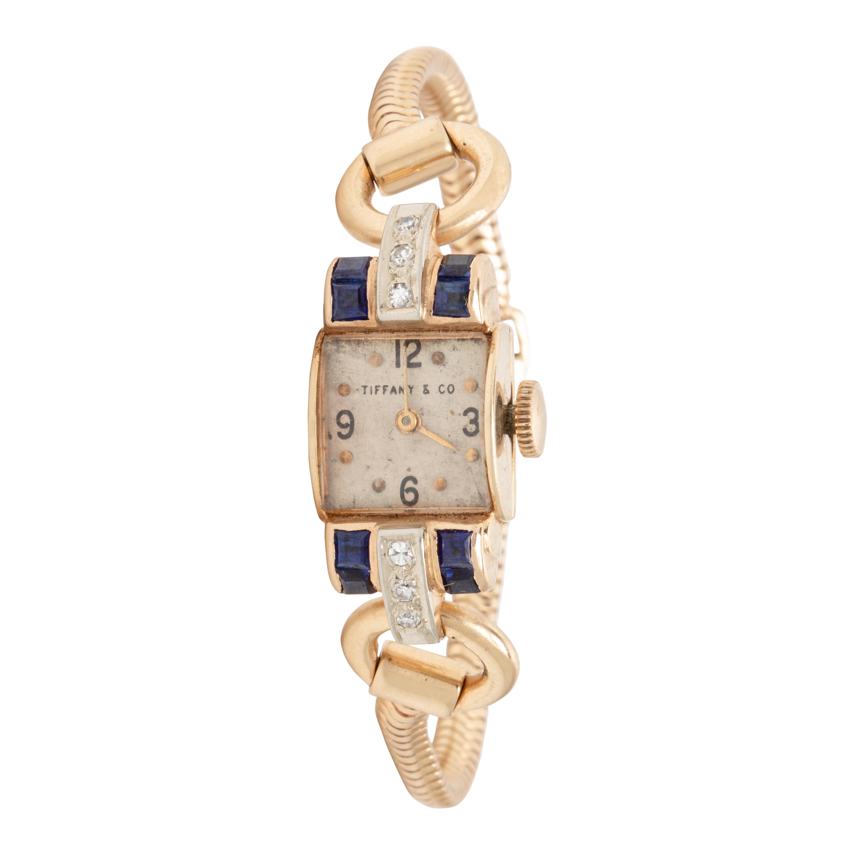 Tiffany & Co, Retro, Yellow Gold, Sapphire, and Diamond Watch