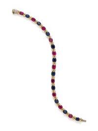JULIUS COHEN, RUBY, SAPPHIRE AND DIAMOND BRACELET