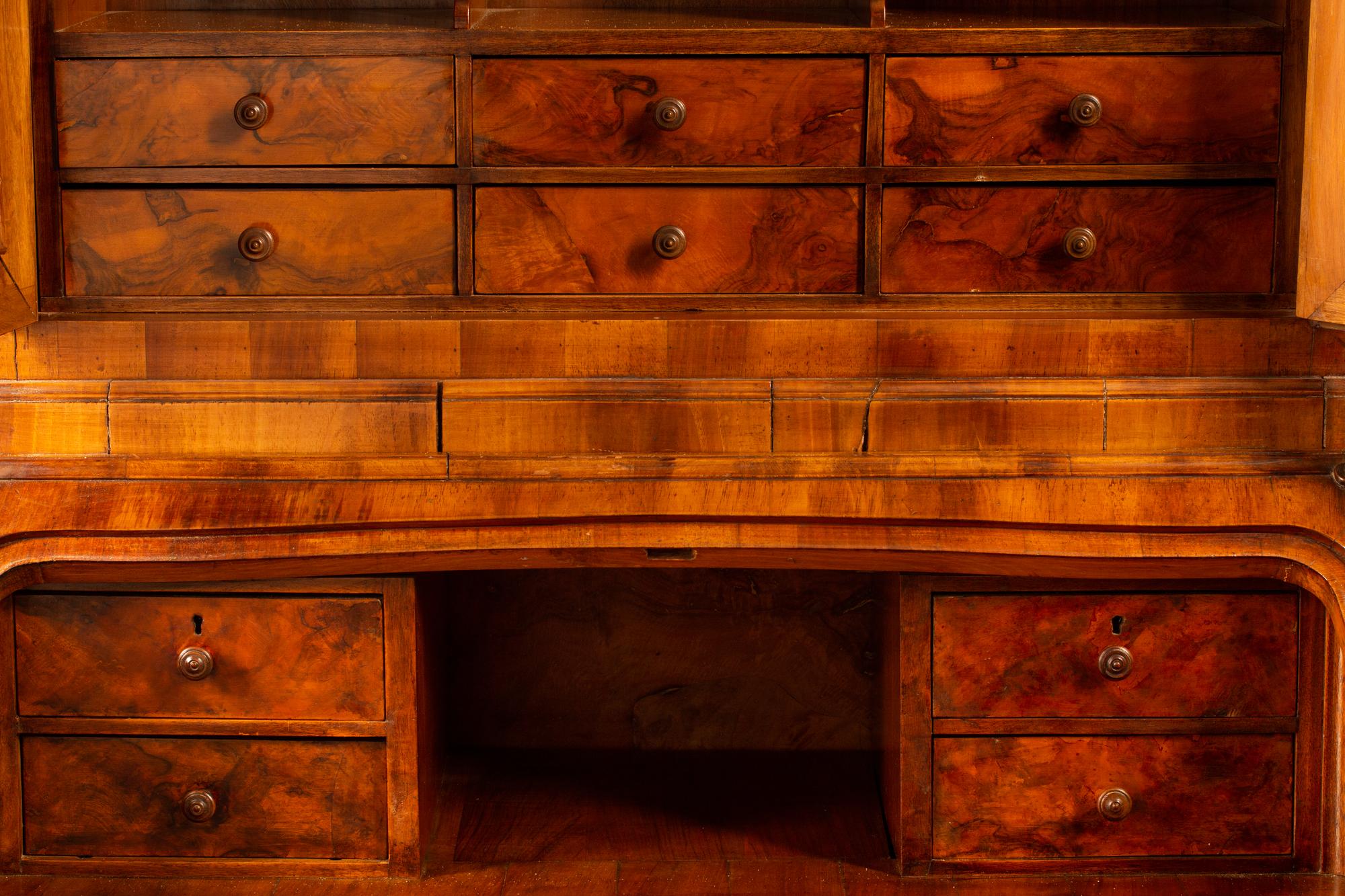 An Italian Renaissance Style Inlaid Walnut Slant Front Secretary — 19TH/20TH CENTURY