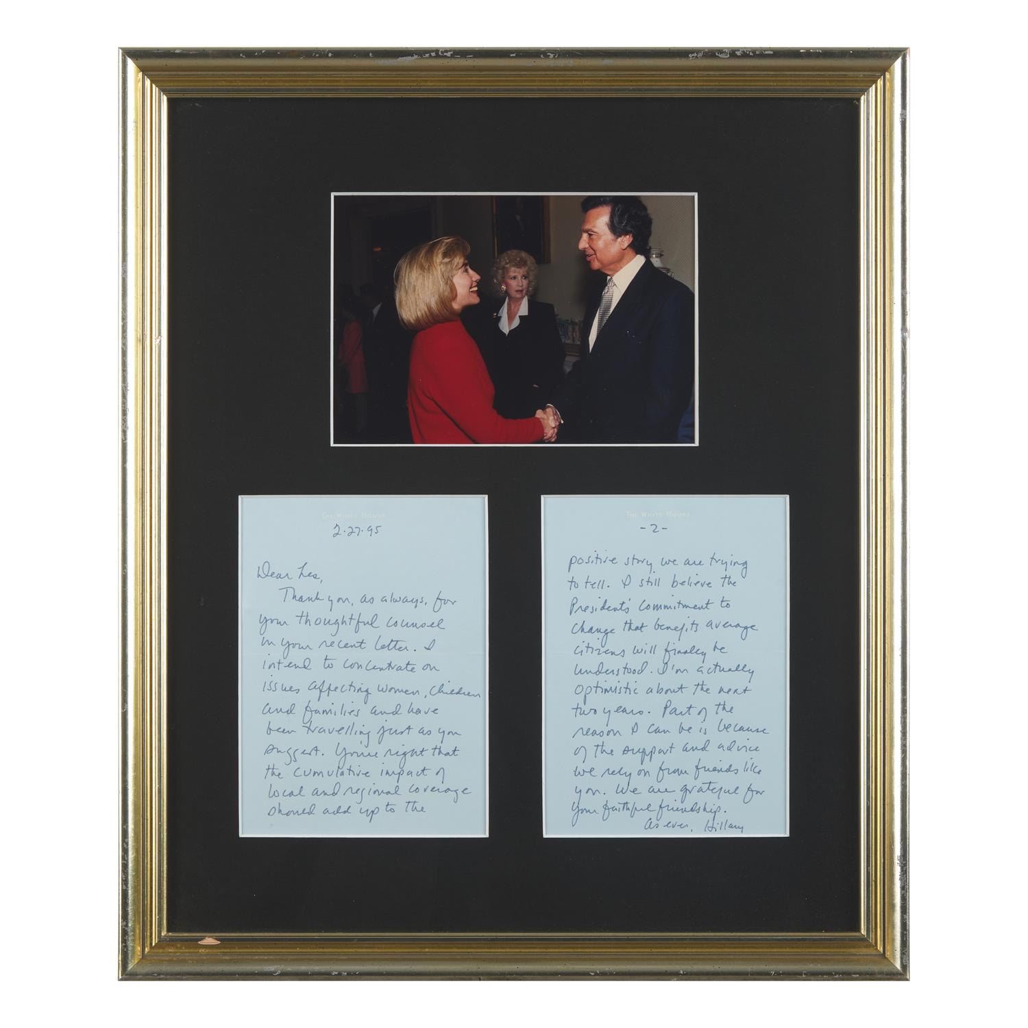 [Presidential] Clinton, Hillary Rodham. Autograph Letter, signed