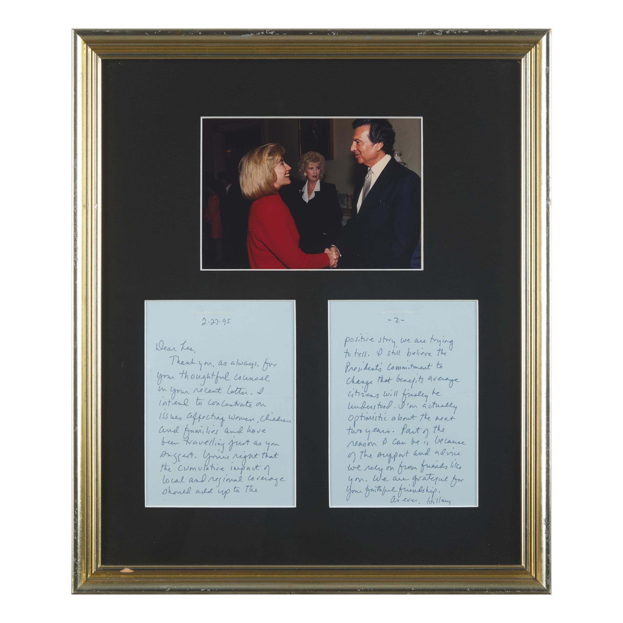 [Presidential] Clinton, Hillary Rodham. Autograph Letter, signed