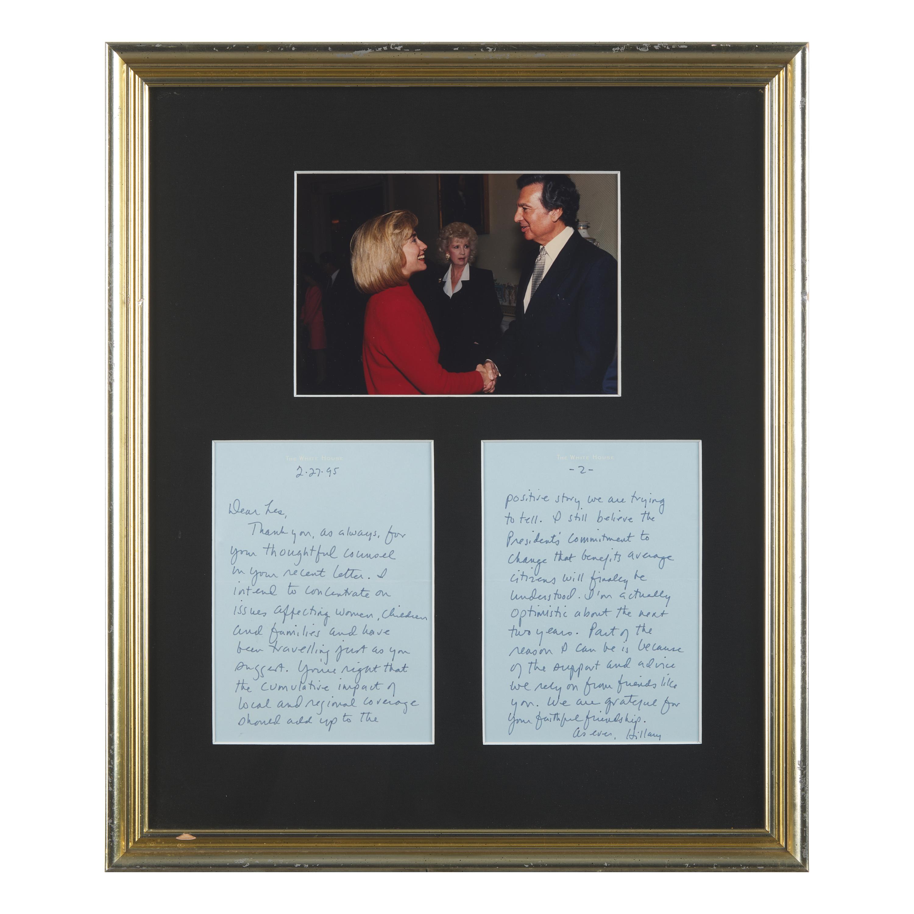 [Presidential] Clinton, Hillary Rodham. Autograph Letter, signed