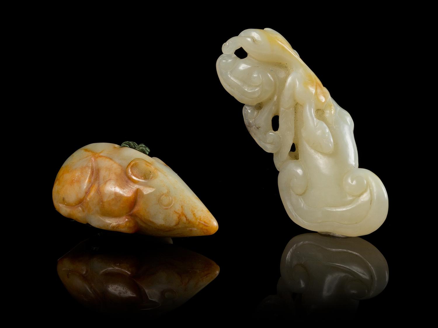 Two Carved Jade Articles Length of longer 2 5/8 inches.